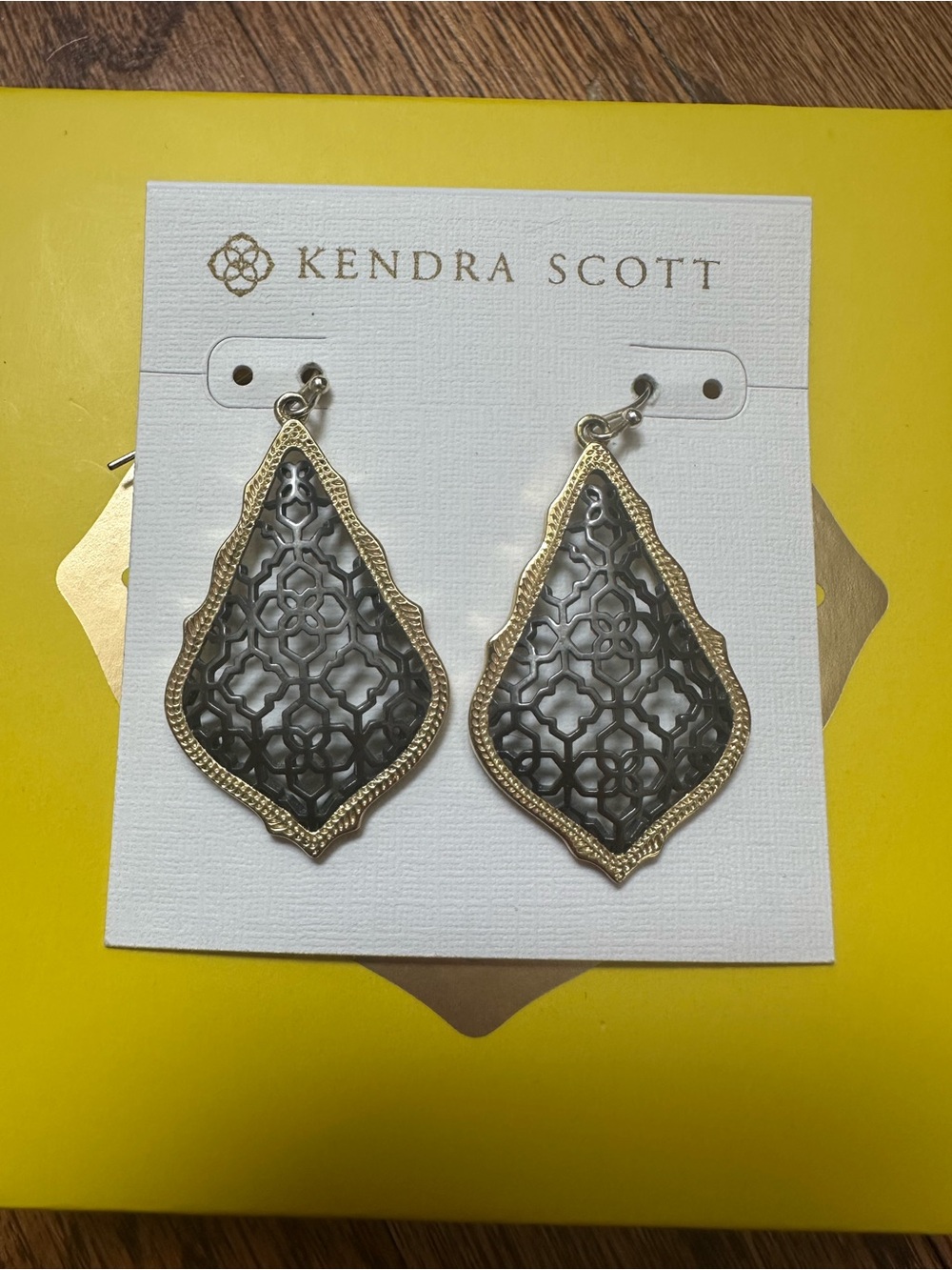 Kendra Scott Black and Gold Filigree Teardrop Addie Earrings